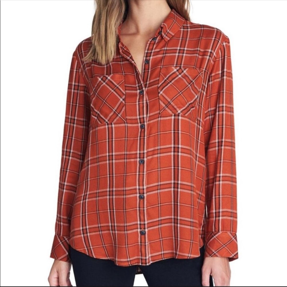 Sanctuary Element Plaid Boyfriend Button Up Top Size Medium NWOT